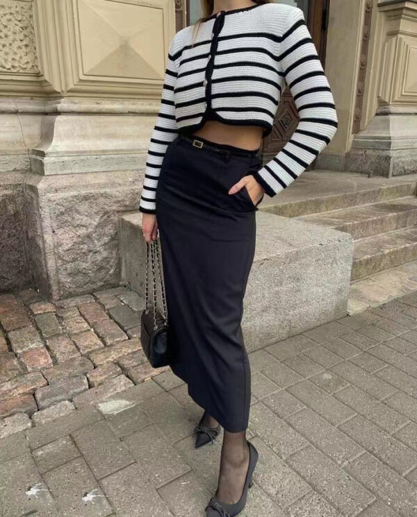 ASTON SIENNA Stay Chic in Autumn/Winter Striped Buckle Cardigan Coat