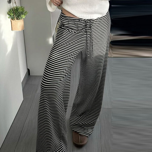 ASTON SIENNA Effortless Elegance: High Waist Striped Lace-Up Baggy Trousers