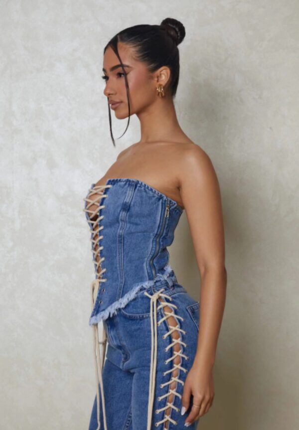 Vintage Charm: Retro Cross Strap Denim Tube Top