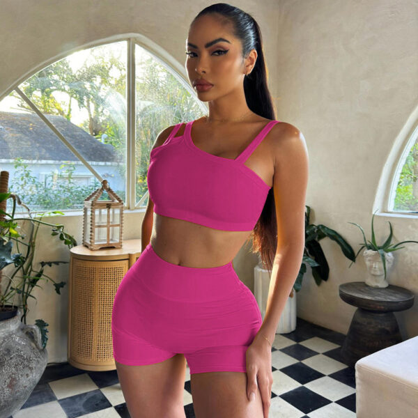 Aston Sienna Boutique Summer Fitness Chic: Solid Color Sling Slim Fit Yoga Suit