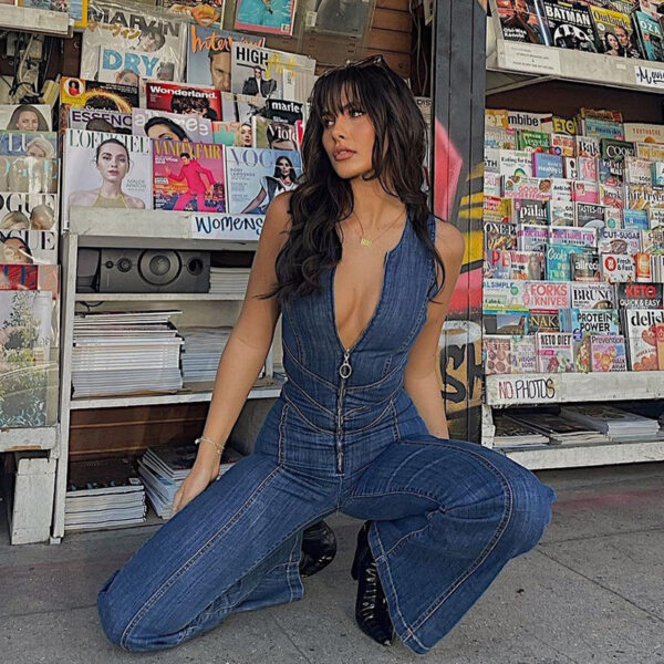 aston sienna fashion Turn Heads in This Backless Retro Denim Jumpsuit