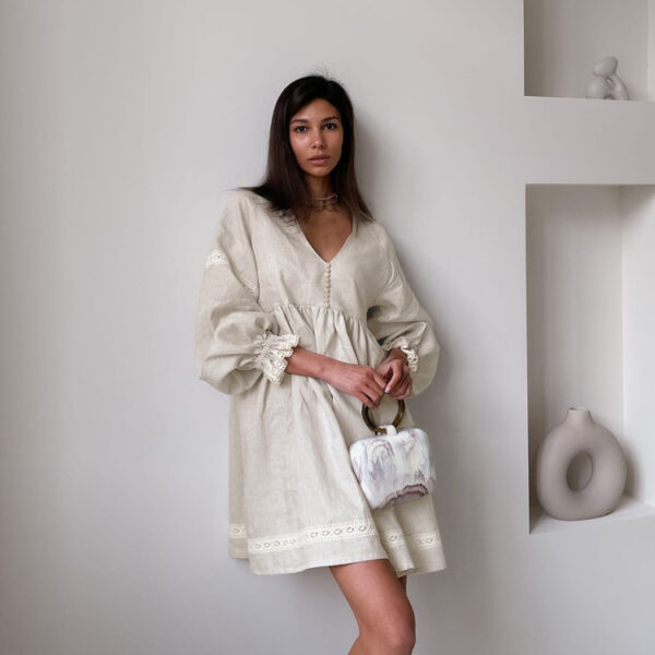 Aston Sienna: Cotton Linen Summer V-Neck Dress