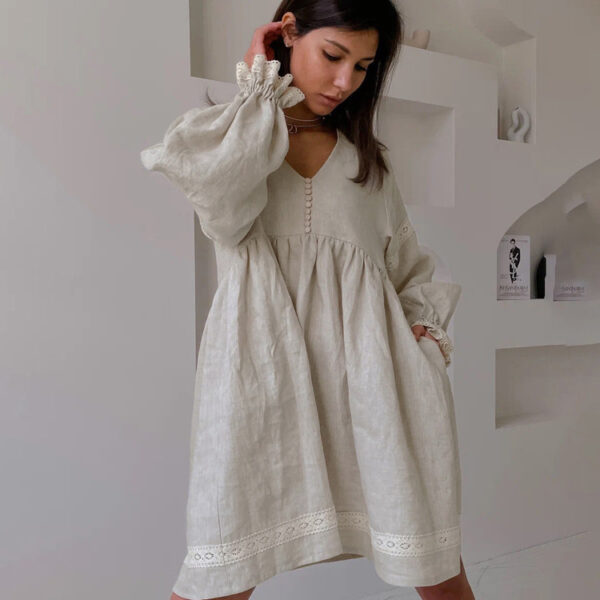 Aston Sienna: Cotton Linen Summer V-Neck Dress
