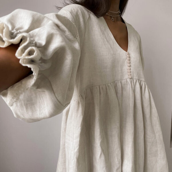 Aston Sienna: Cotton Linen Summer V-Neck Dress