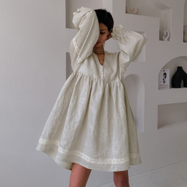 Aston Sienna: Cotton Linen Summer V-Neck Dress