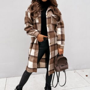 Street Heat Shacket — Brown Check Wool Blend