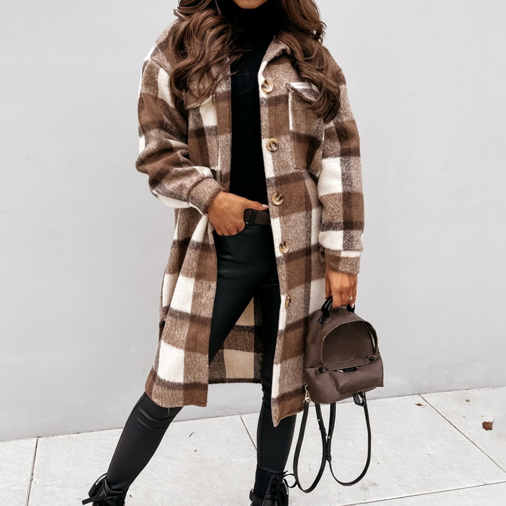 Street Heat Shacket — Brown Check Wool Blend