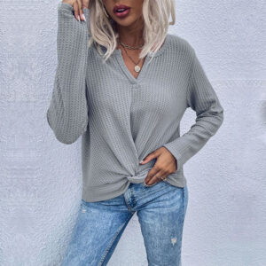 women's waffle knitted sweater