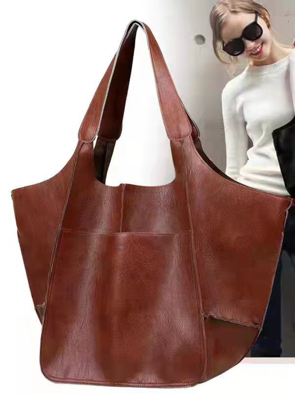 Simple Large Bag Soft Leather Large Capacity One Shoulder Portable Tote Bag - Image 5
