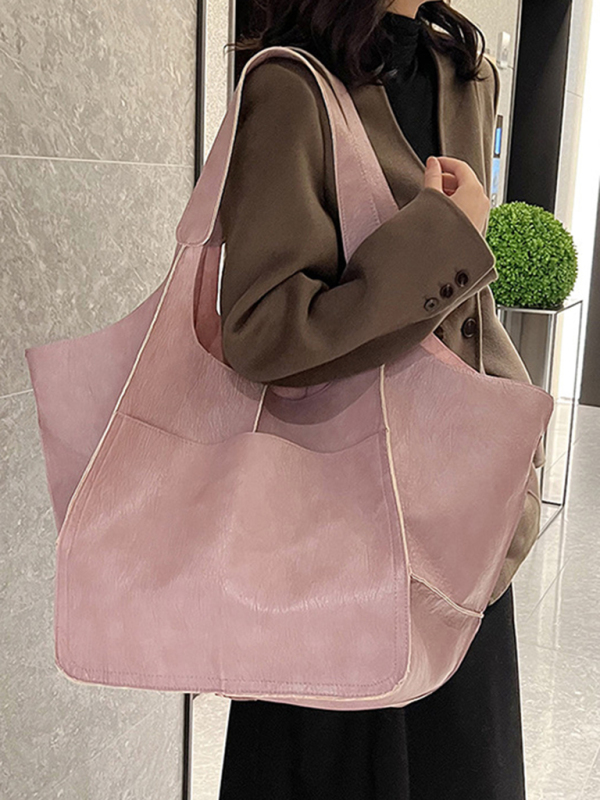 Simple Large Bag Soft Leather Large Capacity One Shoulder Portable Tote Bag - Image 3
