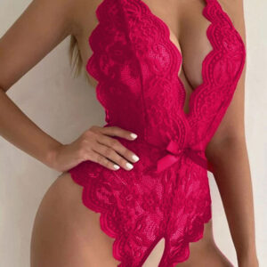 Women's Halter Neck Strap Backless Lace Bodysuit