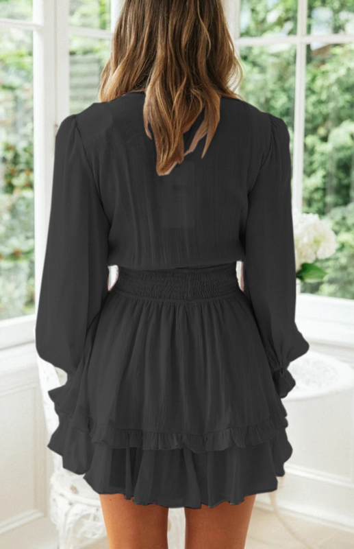 Deep V Knot Ruffle Short Dress - Image 11