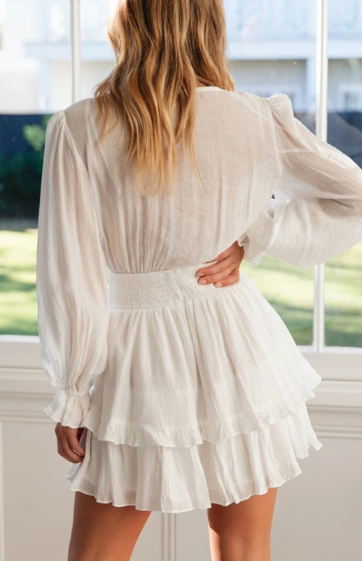 Deep V Knot Ruffle Short Dress - Image 17