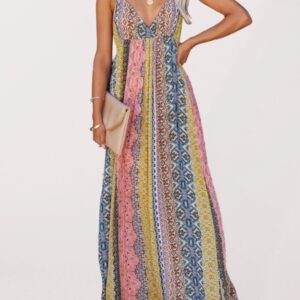 V Print Long Dress