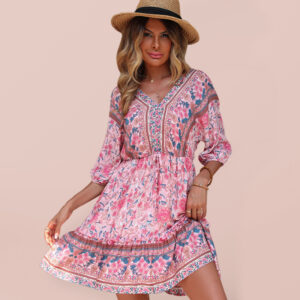 Summer Beachvibes Vintage Loose Pink Dress
