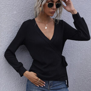 Slim Fit Black Pullover Long Sleeve V-Neck Sweater