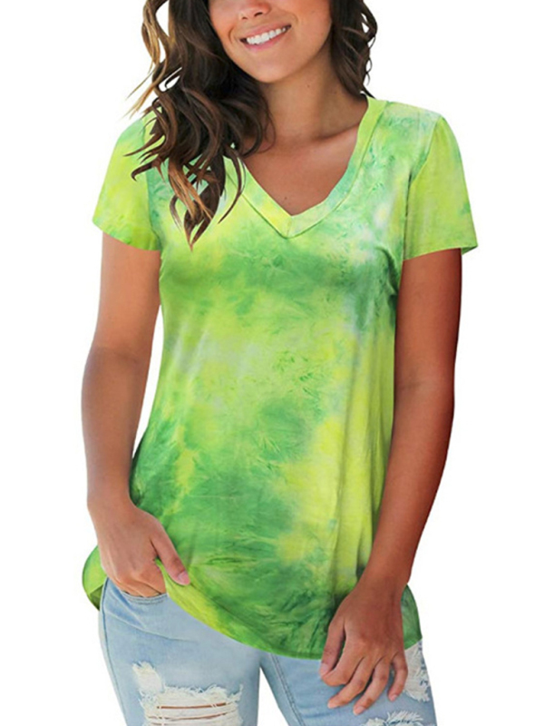 Women's wear European and American street trendsetter pullover tie dyed V-neck women's T-shirt women - Image 5