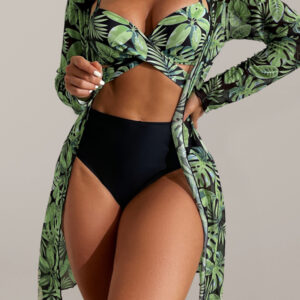 Women's tropical print bikini three-piece sets