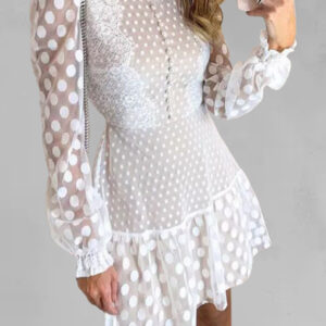 Elegant Polka Dot Lace Long Sleeve Dress
