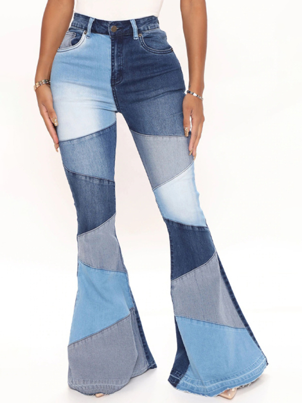 Women's two-color splicing street washed flared jeans - Image 3