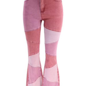 Women's two-color splicing street washed flared jeans