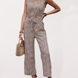 Casual Leopard Print V-Neck Jumpsuit
