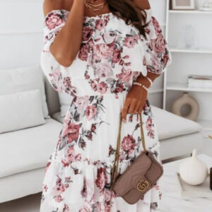 One-neck chiffon print commuter waist dress