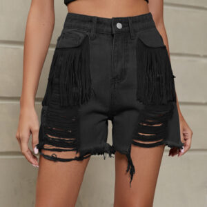 Tassel washed denim shorts