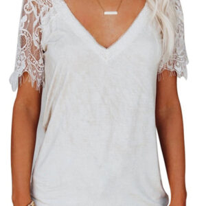 Short Sleeve V Neck Lace Blouse
