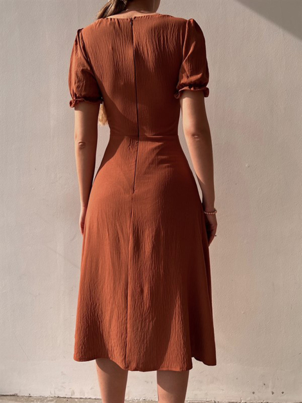 Elegant Sweetheart Puff Sleeve Mid-Length Dress - Image 4