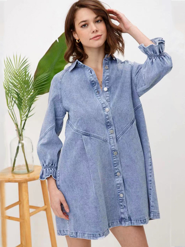 Loose Denim Balloon long Sleeve Dress - Image 10