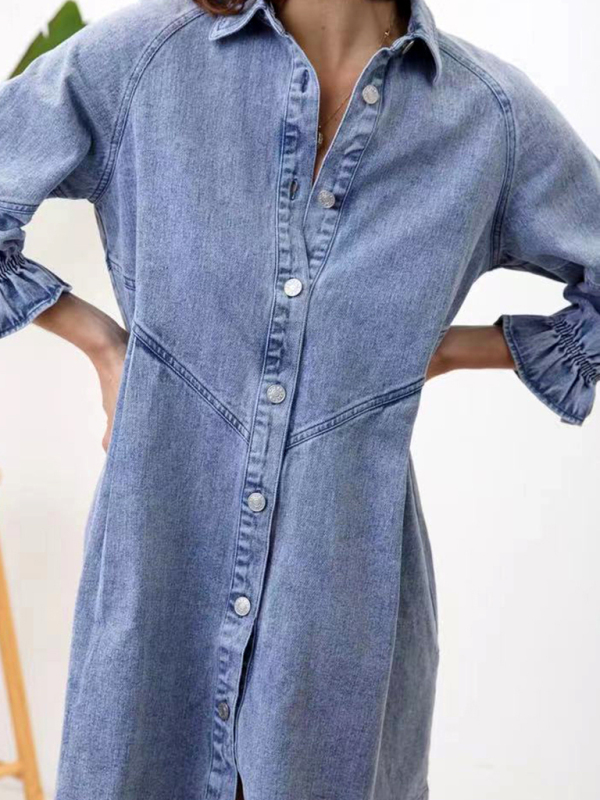 Loose Denim Balloon long Sleeve Dress - Image 8
