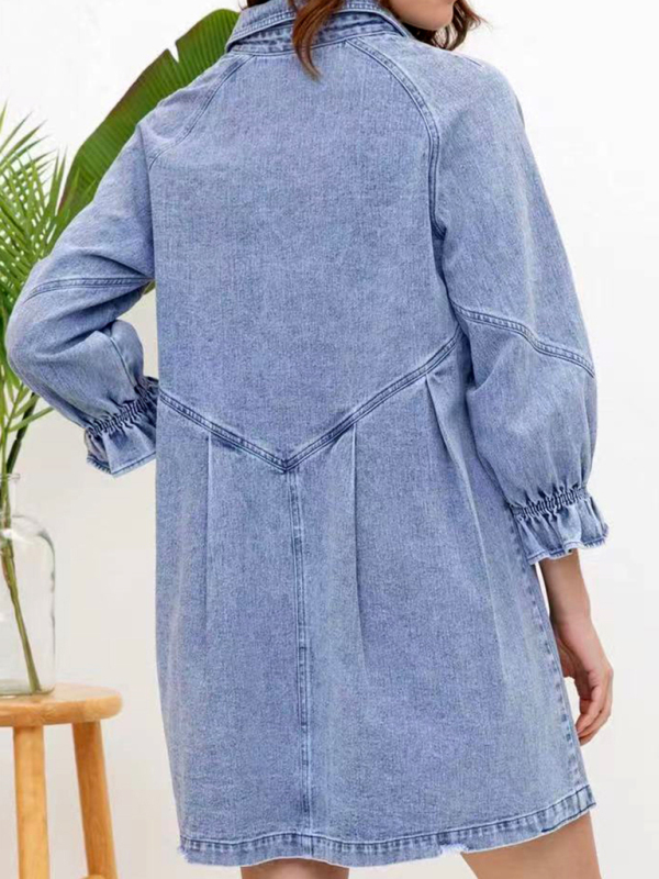 Loose Denim Balloon long Sleeve Dress - Image 7