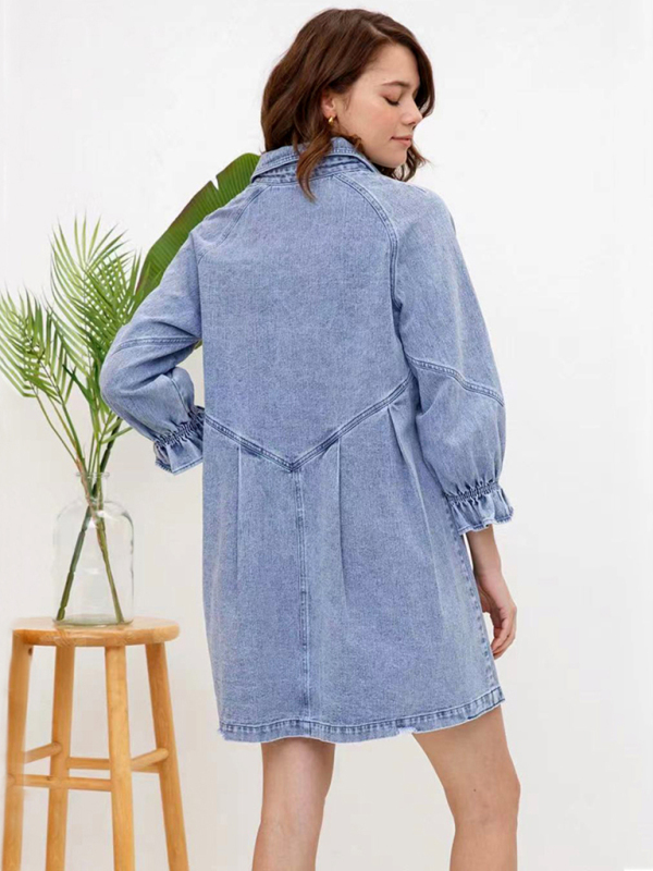 Loose Denim Balloon long Sleeve Dress - Image 9
