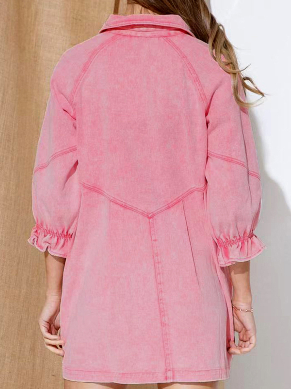 Loose Denim Balloon long Sleeve Dress - Image 3