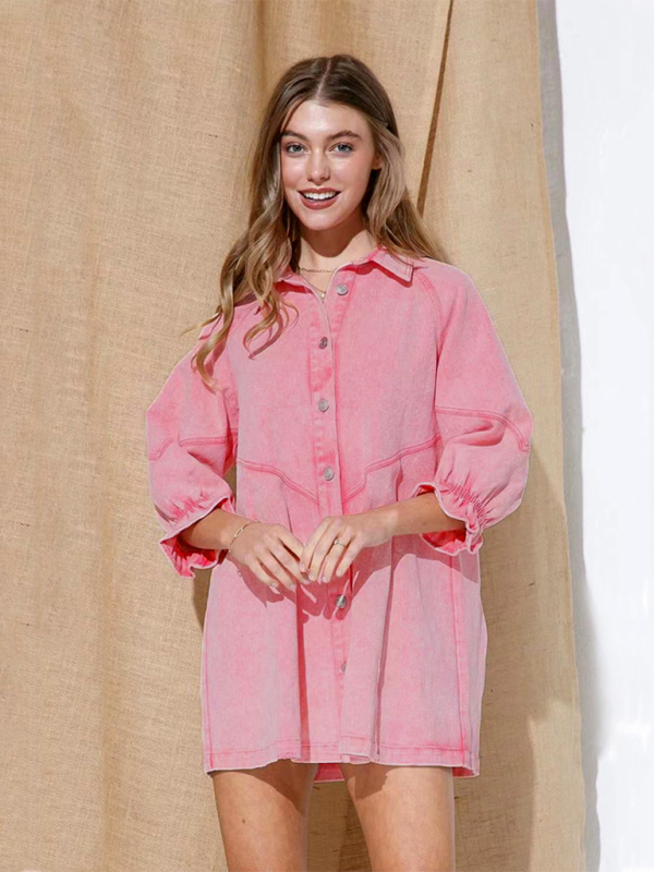 Loose Denim Balloon long Sleeve Dress