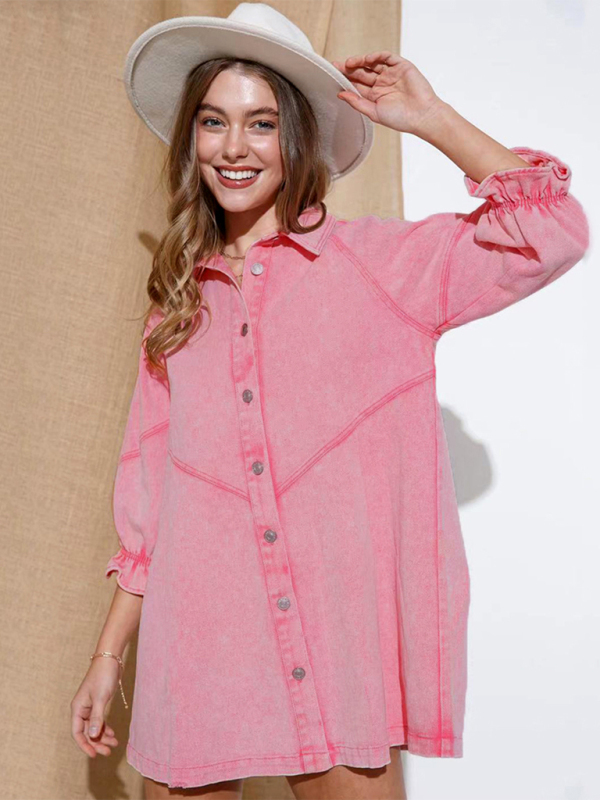 Loose Denim Balloon long Sleeve Dress - Image 4