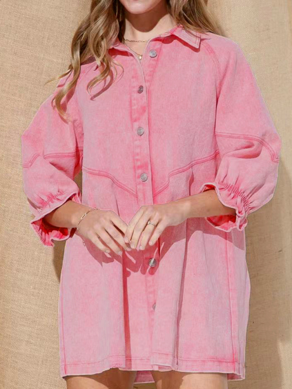 Loose Denim Balloon long Sleeve Dress - Image 5