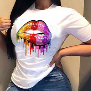 Graphic Lip Print Leisure T-Shirt