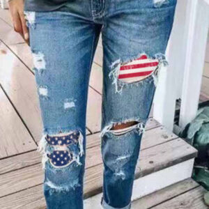 Ripped American Flag Print Denim jeans