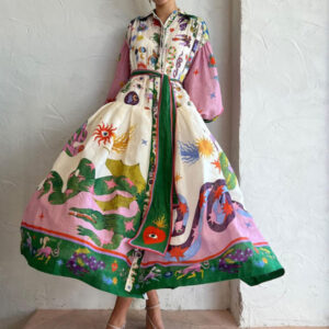 French court pleated long-sleeved loose dress