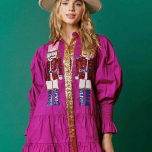 Long sleeve lapel Christmas sequin dress