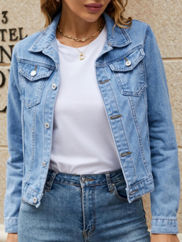 Women's slim lapel regular denim jacket - Image 2