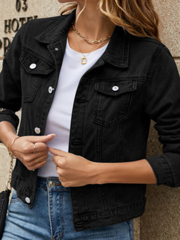 Women's slim lapel regular denim jacket - Image 4