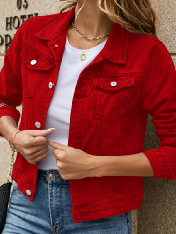 Women's slim lapel regular denim jacket - Image 3