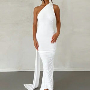 Feminine backless pleated slim fit sleeveless dress