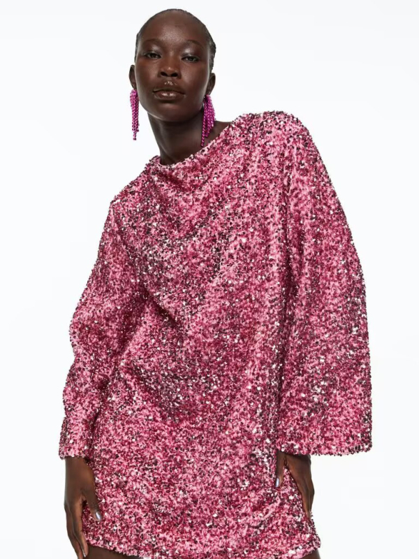 Round neck long sleeve loose sexy sequin dress - Image 5