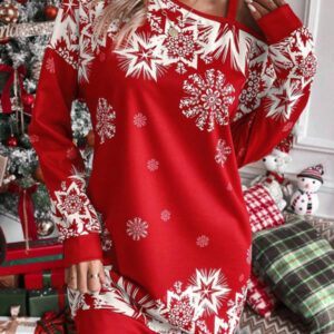 Women's Christmas printed off-shoulder autumn and winter dress