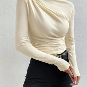 Slim fit versatile ruffled design long-sleeved T-shirt