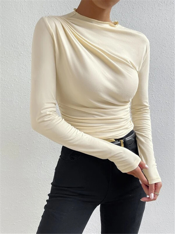 Slim fit versatile ruffled design long-sleeved T-shirt